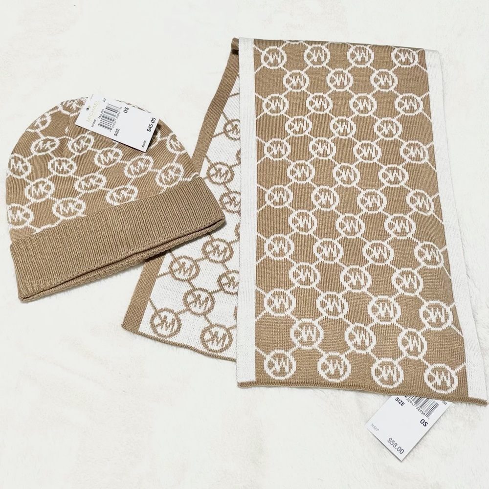 NWT MICHAEL KORS MK Logo Beanie Hat & Scarf Set - Picture 3 of 9